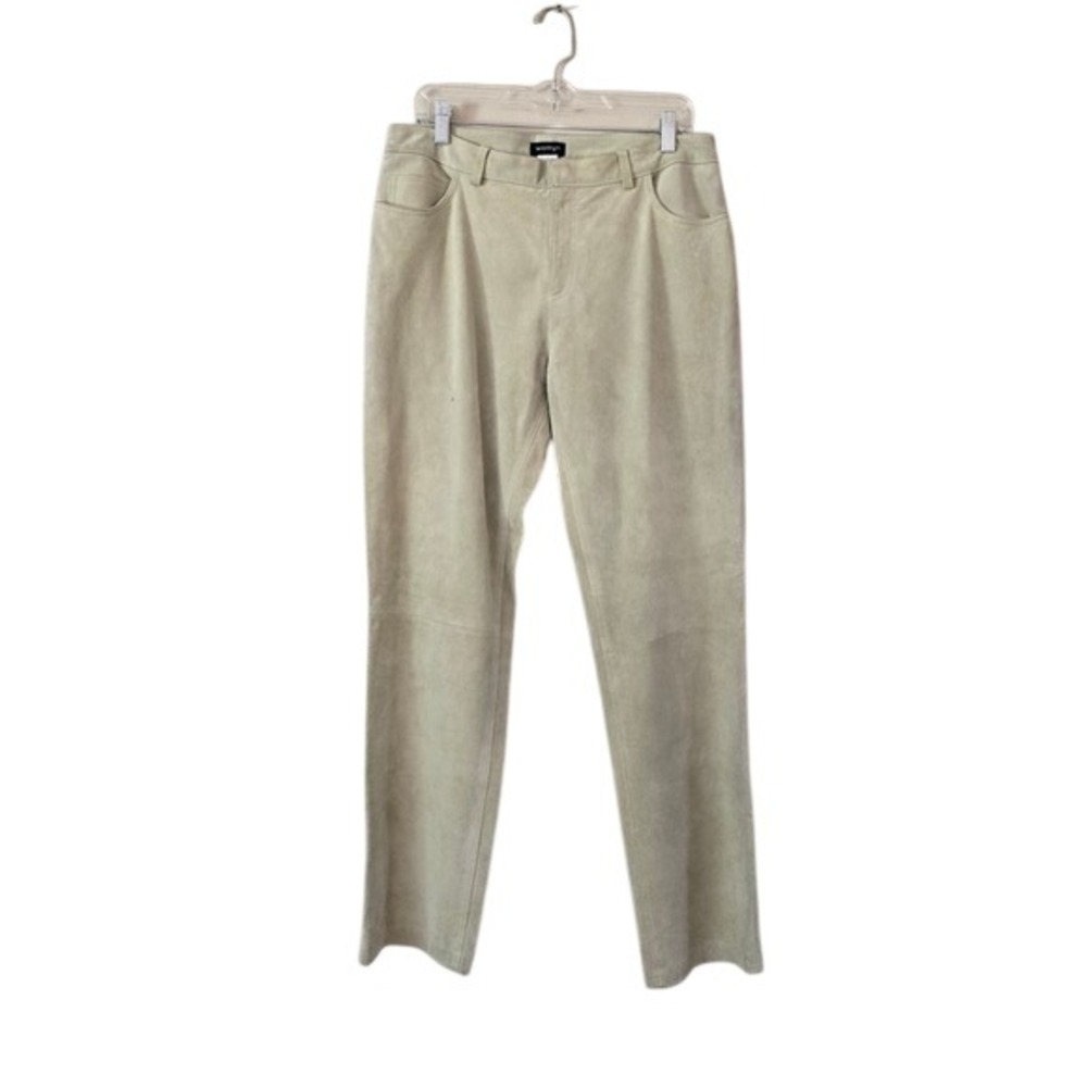 Womyn Sage Green Genuine Suede Leather Pants Straight Leg‎ Size 12 High Rise